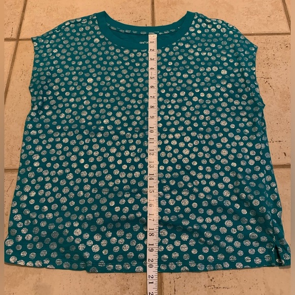 Ricki's Vintage Soft Teal & Silver Dot Cap Sleeve Top - Size M/M - Picture 6 of 6